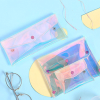 Pochette d'argent holographique personnalisée petite enveloppe en plastique étanche fermeture à bouton pression sac de poche en PVC transparent pour le classement élégant