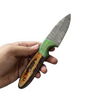 Couteaux Rajput à lame fixe Drop Point en acier Damas forgé 20 cm, manche en bois Pakka bleu, garantie 3 ans, pour le camping et la survie DIY - Product Image 1