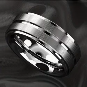 8mm Men's Stainless Steel <strong>Ring</strong> Comfortable Frosted Wire Slot Design, Anticorrosive <strong>Plus</strong> <strong>Size</strong> Casual Jewelry Birthday Gift N97271 - Product Image 1