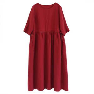 Abito di moda donna lino rosso Maxi <span class=keywords><strong>abiti</strong></span> estivi ragazza <span class=keywords><strong>Mini</strong></span> sopra il ginocchio - Product Image 4