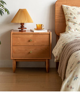 Table de chevet de style minimaliste japonais moderne, en chêne massif de luxe, avec rangement, table d'appoint personnalisée en bois de cerisier, 2 tiroirs