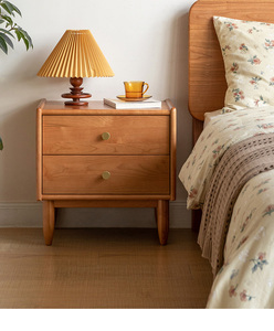 Modern Japanese Minimalist Style Luxury Solid Oak Wood Nightstand Storage <strong>Side</strong> <strong>Table</strong> Custom Cherry Wood 2 <strong>Drawers</strong> - Product Image 1