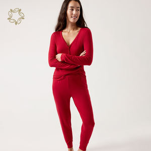 Vêtements de nuit pour femmes, Henley, t-shirt de sommeil à boutons et Jogger, pyjama de maternité en bambou, pyjama de grossesse écologique - Product Image 1
