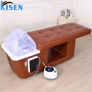 Kisen <b>Small</b> Volume Sahmpoo Bed Electric Adjustable Red Black <b>White</b> <b>Table</b> with English Panel Steamer Device - Product Image 2