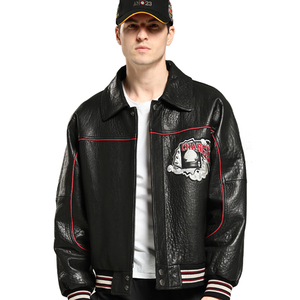 Chaqueta Bomber <span class=keywords><strong>Avirex</strong></span> para Hombre, Chaqueta de Cuero Estilo Hip Hop, Chaqueta de Cuero Genuino Negro - Product Image 6