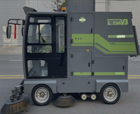 Balayeuse autoportée commerciale à batterie lithium, avec vidage automatique, grande benne à déchets et pulvérisation d'eau haute pression