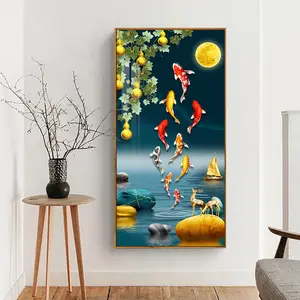 Nordic Luxury Home Decor Crystal Porcelain Painting Modern Living Room Gold Fish Fine Art Wall Art