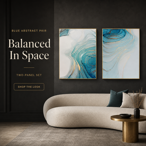 Stampa d'Arte Astratta Teal White Still Life su Tre Pannelli, Immagine a Colori Fluidi per Soggiorno, Hotel, Interni Moderni - Product Image 3