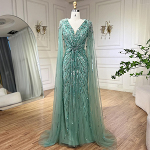 9 Different Color Mermaid 2024 Beaded Dress With <strong>Cape</strong> for Women's <strong>Wedding</strong> Party Gowns V Neck Designer Plus Size Evening Dresses - Product Image 1