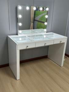 Toletta moderna Chic con lussuoso cassetto di vetro specchio illuminato e luci mozzafiato vanità camera da letto - Product Image 6