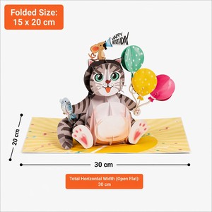 Tarjeta de felicitación de cumpleaños personalizada en 3D con diseño de gato, tarjeta de invitación impresa en papel, tarjeta de regalo con sobre de 5 x 7 pulgadas - Product Image 3