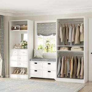 Maßgefertigter Weißeichen-Kleiderschrank vom Boden bis zur Decke Eingebauter Schrank Massivholz Schlafzimmerschrank mit Schubladen Hergestellt in den USA - Product Image 1