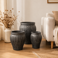 Ensemble de 3 pots à fleurs en fibre d'argile, forme de pot vintage, texture en relief, grands pots à fleurs pour la décoration de la maison et du jardin