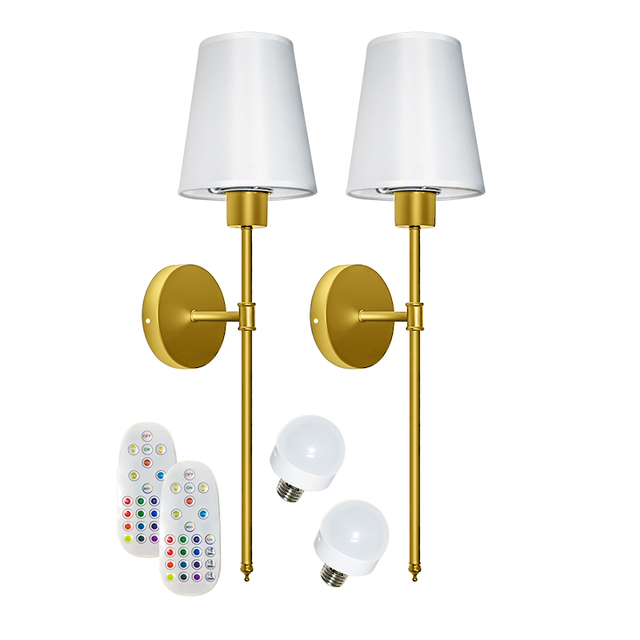 Hotel Wireless Indoor Set of 2 Two Home Led Battery Operated Cordless Rechargeable Wall Light Sconce