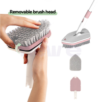 Brosses de nettoyage 5-en-1 en plastique PP 2024 avec poils doux et durs, chiffon en microfibre et éponge pour sols de salle de bain