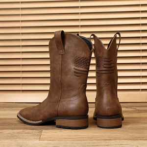 Botas Vaqueras Occidentales para Hombre, Talla Grande 16, Bordado Clásico, Estilo Biker Rockabilly, Tacón Cuadrado, para Todas las Temporadas - Product Image 1