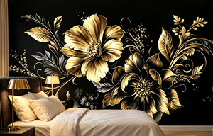 Luxuriöse Schwarz-Gold Blumen-Tapete Maßgefertigte Wandbild-Tapete für Wohnzimmer Schlafzimmer Esszimmer Hotel Hintergrundwand Heim-Dekor Tapete - Product Image 5