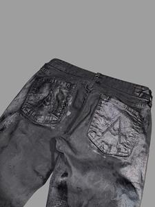 جينز دينم مشمع للخريف قطني أسود تويل مطاطي فضفاض يناسب الجرس من الأسفل بنطال جينز دينم مشمع للرجال - Product Image 6