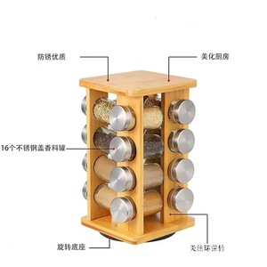 Wooden <b>Spice</b> <b>Rack</b> <b>Rotating</b> Desktop Organizer For Kitchen Storage With 12 Glass Jars And Metal Lids - Product Image 4
