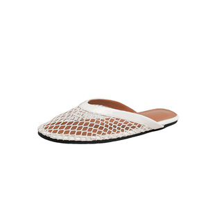 Sandales plates femme style pêcheur en tissu filet Geli, à enfiler, motif rayé ajouré, tendance mode estivale - Product Image 3