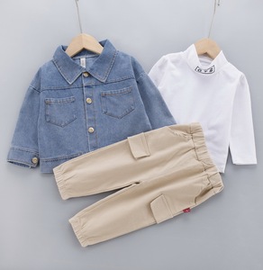 Wholesale T Shirt <strong>Trousers</strong> Jacket Trend Fashion Kid Baby Clothes 3 Piece Children Cowboy Set - Product Image 2
