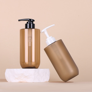 Flacon de lotion à fond rond avec pompe pour shampoing et après-shampoing, ambre givré, <span class=keywords><strong>500</strong></span> ml, emballage cosmétique cylindrique - Product Image 1