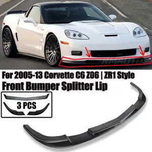 Pour Chevrolet Corvette C6 2005-2013, modèles à carrosserie large style Z06 ZR1, lèvre de pare-chocs avant, séparateur de lèvre, style fibre de carbone, noir mat - Product Image 1