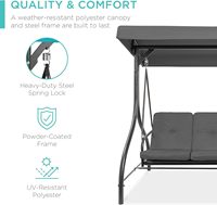 3-Seat Outdoor Large Conversion Canopy Swing Glider Patio Hammock Lounge Chair for Porch Backyard w/Flatbed Adjustable Shade