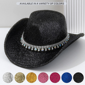 Cowboy <b>Hat</b> Black With Rhinestone Band M56-58cm <b>For</b> <b>Wedding</b> And Honeymoon - Product Image 2