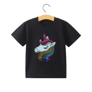 Enfants Garçons Filles T-<span class=keywords><strong>shirt</strong></span> uni avec patch à paillettes T-<span class=keywords><strong>shirt</strong></span> en coton de couleur unie pour enfants - Product Image 4