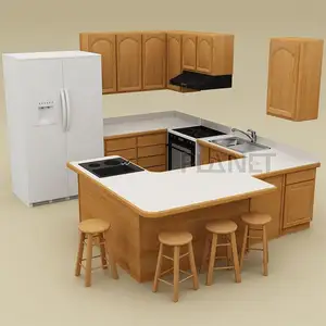 现代厨房设计橱柜木制餐具室梦幻风格大理石台面定制防水木质橱柜