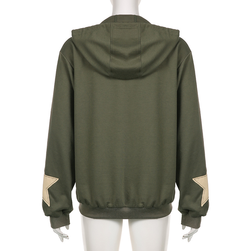 Vintage Star Patch Cotton Loose Sweatshirt - Hip Hop Hoodie