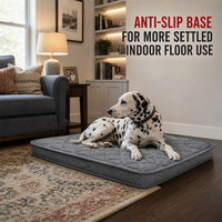 Matelas orthopédique pour chien avec base antidérapante, gris matelassé, lit d'intérieur et housse imperméable lavable