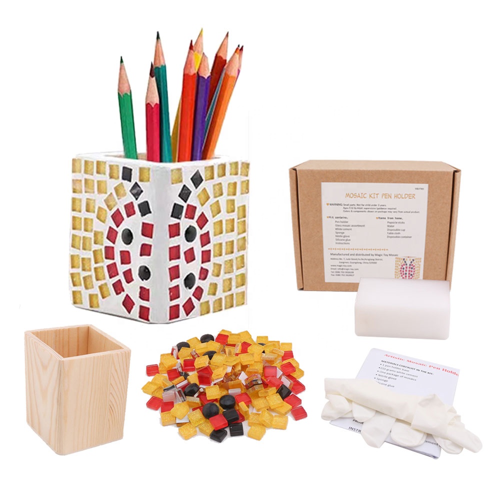 Customized Handmade Colorful Pen Holder Art Mini Glass Crafts Diy Mosaic Kits For Kids