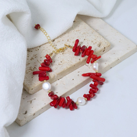 Perle d'eau douce naturelle Bracelet de perles de pierre de corail rouge Bijoux de luxe pour femmes coréennes Cadeaux pour femmes et filles GB1123