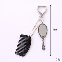 Porte-clés vintage en acétate avec miroir et peigne, forme cœur, rétro écaille de tortue, peigne de poche, miroir, breloque de sac, cadeau