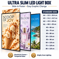 Support d'affichage de menu LED lumineux, panneau publicitaire mince, panneau graphique coulissant, plusieurs tailles standard pour la publicité en magasin