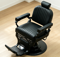 Fauteuil de Barbier Hydraulique Inclinable Moderne Noir Mat à Coutures Verticales, Mobilier Robuste pour Salon de Coiffure