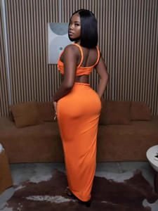 YB Set Estivo da <span class=keywords><strong>Donna</strong></span> per Feste, 2 Pezzi, Top Corto <span class=keywords><strong>Senza</strong></span> <span class=keywords><strong>Maniche</strong></span> con Schiena Scoperta e Gonna Lunga Coordinata, Abbigliamento Streetwear - Product Image 3