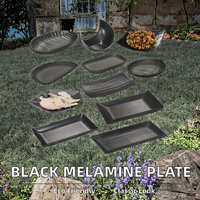 Assiette rectangulaire de camping en mélamine noire vintage, écologique, avec coupelle à sauce, vaisselle de cuisine