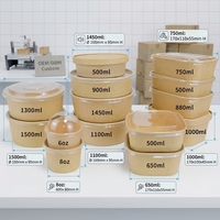 Conteneur alimentaire jetable en papier kraft avec film PE, bols carrés pour salade avec couvercle, biodégradable, imperméable, portable, taille personnalisée