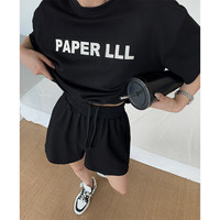 Ensemble deux pièces décontracté d'été en coton de haute qualité pour couple, comprenant un T-shirt court à coupe droite et un pantalon ample à taille large, couleur unie, longueur au-dessus du genou