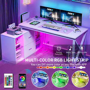 Ajunion trắng hình chữ L Bàn máy tính với cổng USB LED dải ánh sáng Tủ hồ sơ kệ có thể điều chỉnh bảng chơi game cho gia đình - Product Image 3
