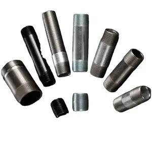 Niples de barril de acero al carbono BSP NPT, rosca macho, acero galvanizado, largo, corto, negro