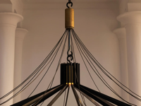 Lustre Moderne Industriel en Forme de Roue de Chariot, Grand Luminaire Suspendu Rond en Laiton Massif pour Hall d'Hôtel, Salle à Manger, Bar, Club
