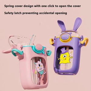Bouteille d'eau portable pour enfants, motif lapin, avec paille, mignonne et super mignonne, pour l'été - Product Image 2