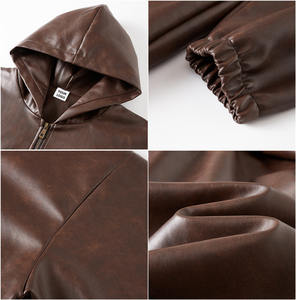 Прямые продажи с фабрики, винтажная кожаная куртка-бомбер из хлопка с капюшоном, 370gsm, плотная тканевая куртка-бомбер с карманом для мужчин - Product Image 5