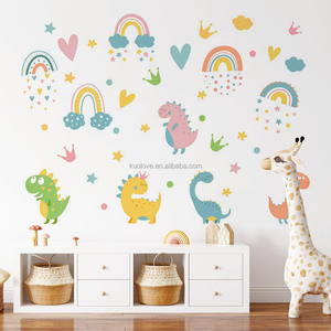 Dessin animé <span class=keywords><strong>dinosaure</strong></span> arc-en-ciel <span class=keywords><strong>Stickers</strong></span> muraux <span class=keywords><strong>chambre</strong></span> d'enfants maternelle décoration PVC papier peint autocollants muraux auto-adhésifs - Product Image 2