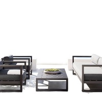 Ensemble de canapés d'extérieur en alliage d'aluminium sans rotin, style américain, mobilier de patio moderne pour balcon, parc, villa, hôtel, appartement