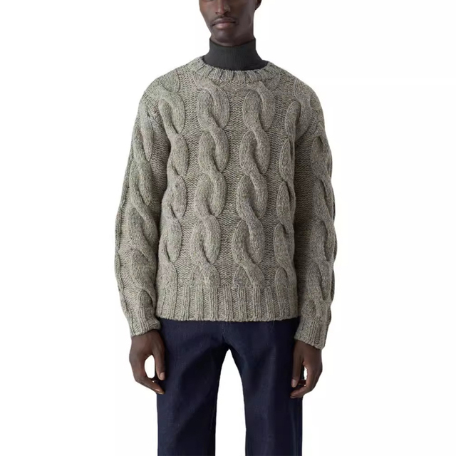 Long Sleeve Hooded Cable Knit Winter Men's 100% Cotton Pullover Sweater Thick Heavy